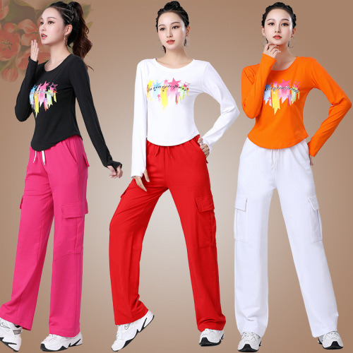 Square Dance Clothing Women's Sport Set Autumn Long Sleeve Top Work Pants Cotton Middle-Aged Performance Dance Clothing