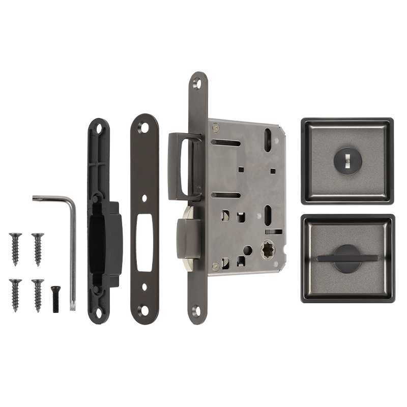 Comercio exterior personalizado redondo BK bolsillo cerradura de puerta deslizante privacidad baño cocina cerradura de puerta deslizante puerta fantasma cerradura de gancho invisible