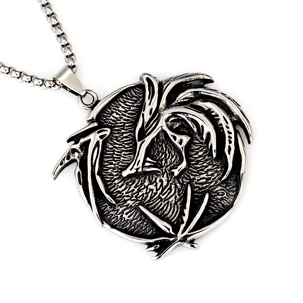 Retro Drachen Und Eiswolf Halskette Für Herren Aus Titan_voghion.com