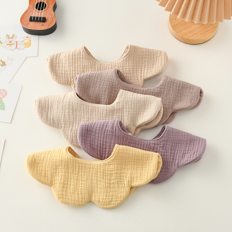 Korean Style Baby Petal Saliva Towel Pure Cotton Baby Bib Pure Color Double-Sided Wearable Anti-Vomiting Gauze Bib Type a