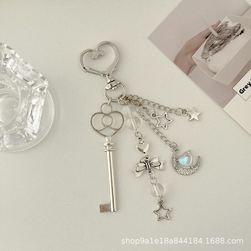 Korean blue love moon key chain pendant creative mobile phone chain bow key accessories bag decoration Korean blue love moon key chain pendant creative mobile phone chain bow key accessories bag decoration