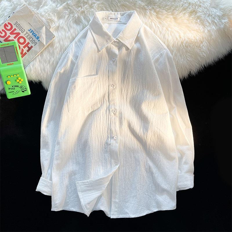 Linen Shirt Men's Long-Sleeved Loose Casual Spring & Fall Thin Inner Jacket Men's Trendyy Clothes Cotton and Linen Shirt Size