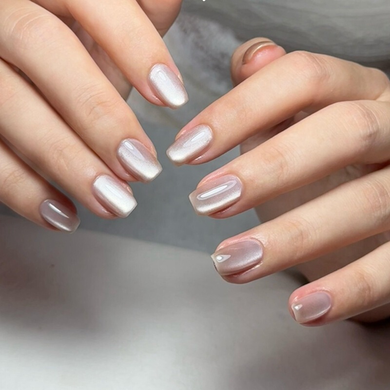 Transparent Fine Flash White Cat's Eyes Wear Armor Glass Bead Nail Pieces Ins Wind Nail Patch Nail Pieces Short Ballet Short T