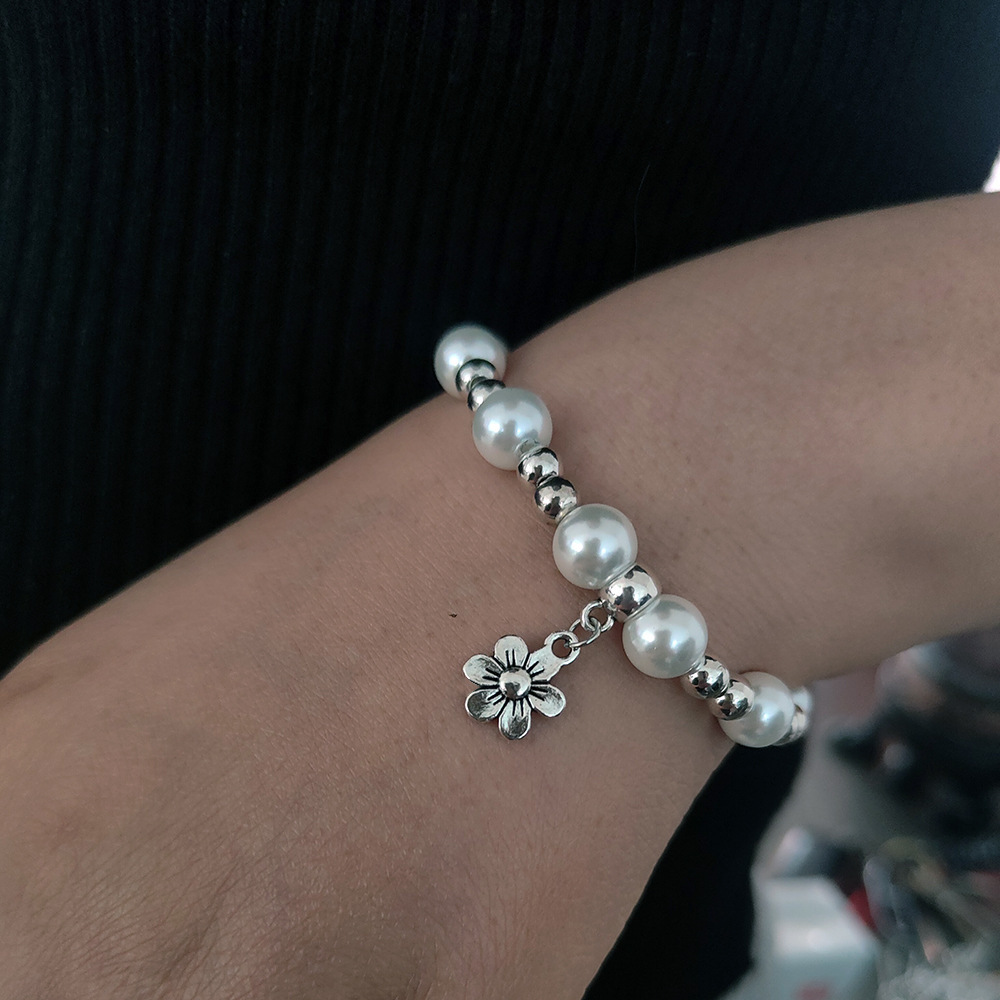 Advertising Promotion Gifts Alloy Beads Heart Flower Pendant Elastic Shell Beads Pearl String Bracelet Kidsren's Jewelry Customization