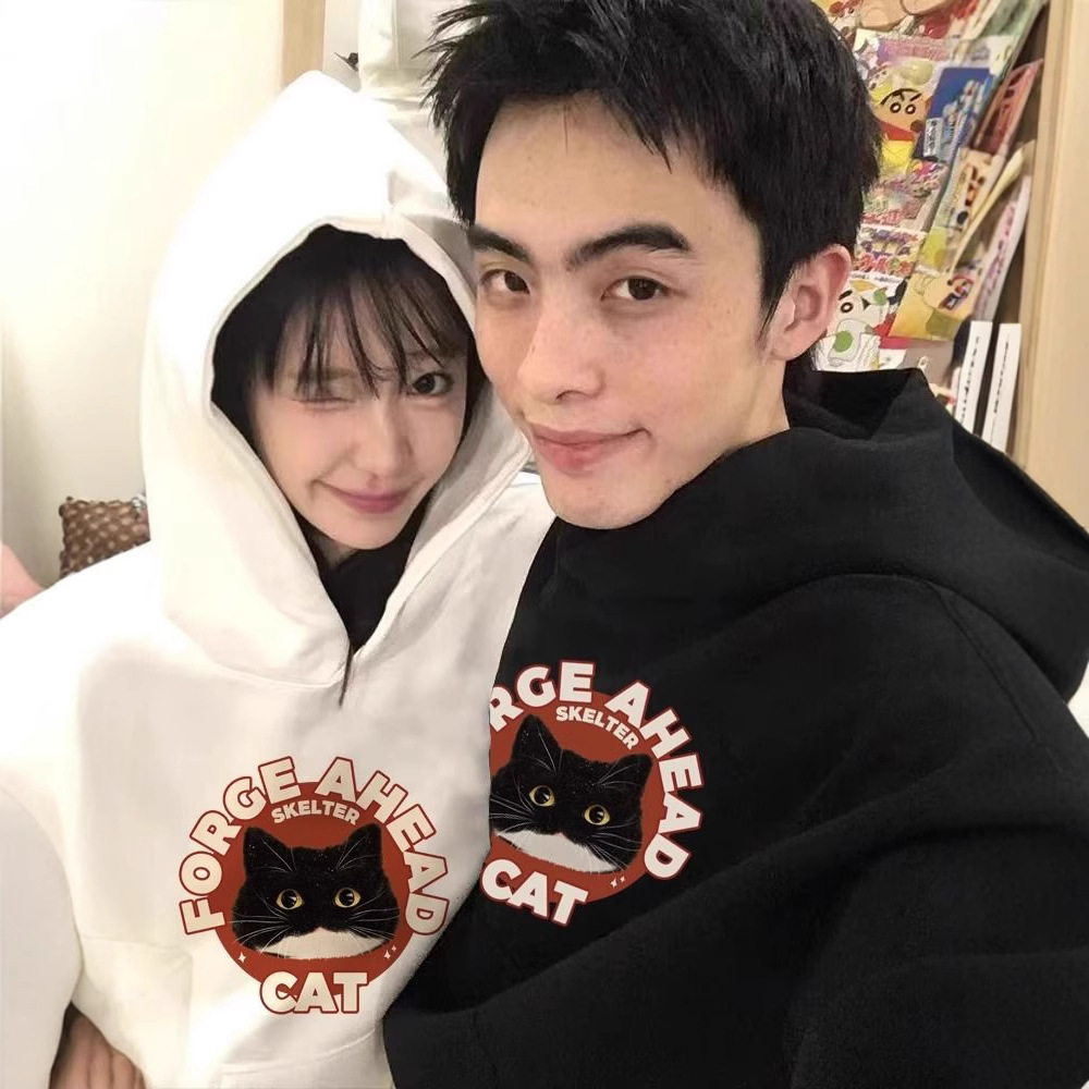 다른 커플 가을 겨울 2024 새로운 인터넷 축하 하이 엔드 후드 자켓 오버 사이즈 남성 착용