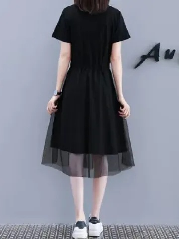 Plus-size summer hip-hiding maxi skirt, slimming, middle-length, mesh lace dress, stylish, youthful, printed top dress for women