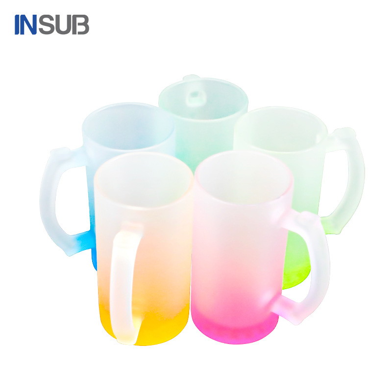 Transferencia térmica 16oz vidrio gradiente esmerilado sublimación térmica logotipo impresible taza de publicidad taza de regalo taza de vidrio