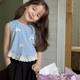 Girl's Bow Short Vest Summer New Children's Sweet Stitching Lace Sleeveless T-shirt Top Trend