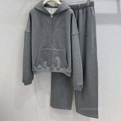 纯色烫钻休闲套装 连帽长袖卫衣外套+松紧腰直筒裤两件套 ZT63506