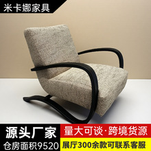 新中式小户型家用客厅实木单人沙发 棉麻休闲民宿酒店侘寂风家具