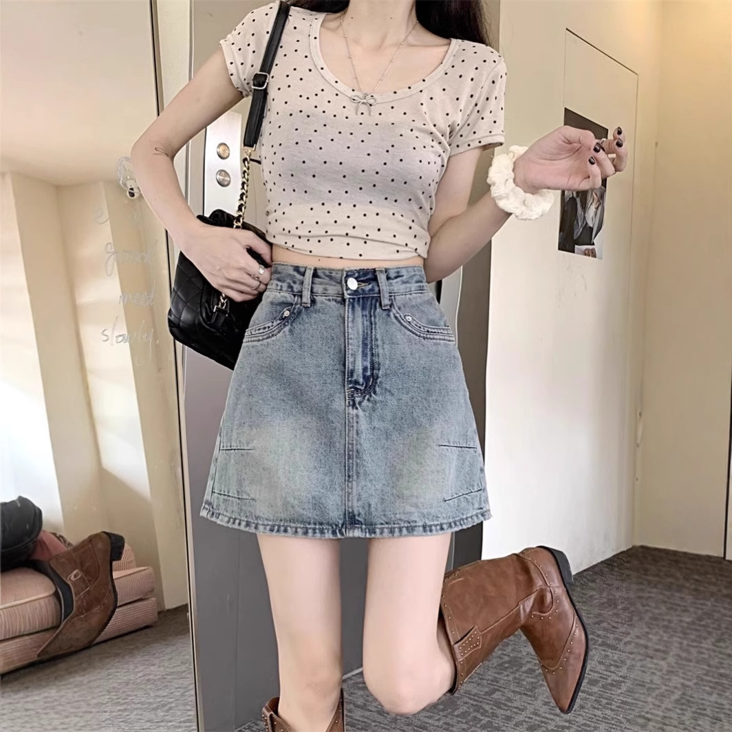 大码胖mm2025新款牛仔半身裙美式复古高腰小个子A字裙包臀裙女夏.