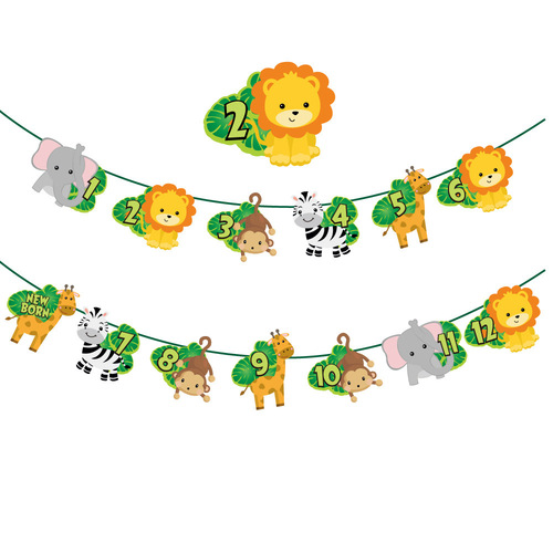 Copyright 12-month-old animal birthday banner Baby first-year party venue layout 1-12 months photo banner
