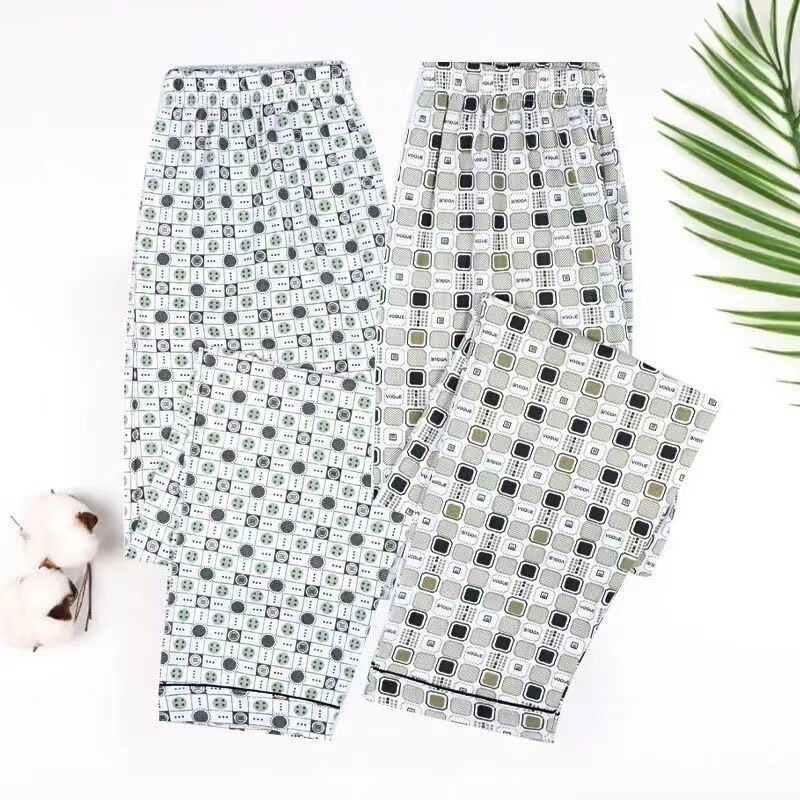 Pure Cotton Men's Pajama Pants Loose Plus-sized Middle-aged Pajama Pants High Waist Four-season Thin Wide-leg Air-conditioning Trousers