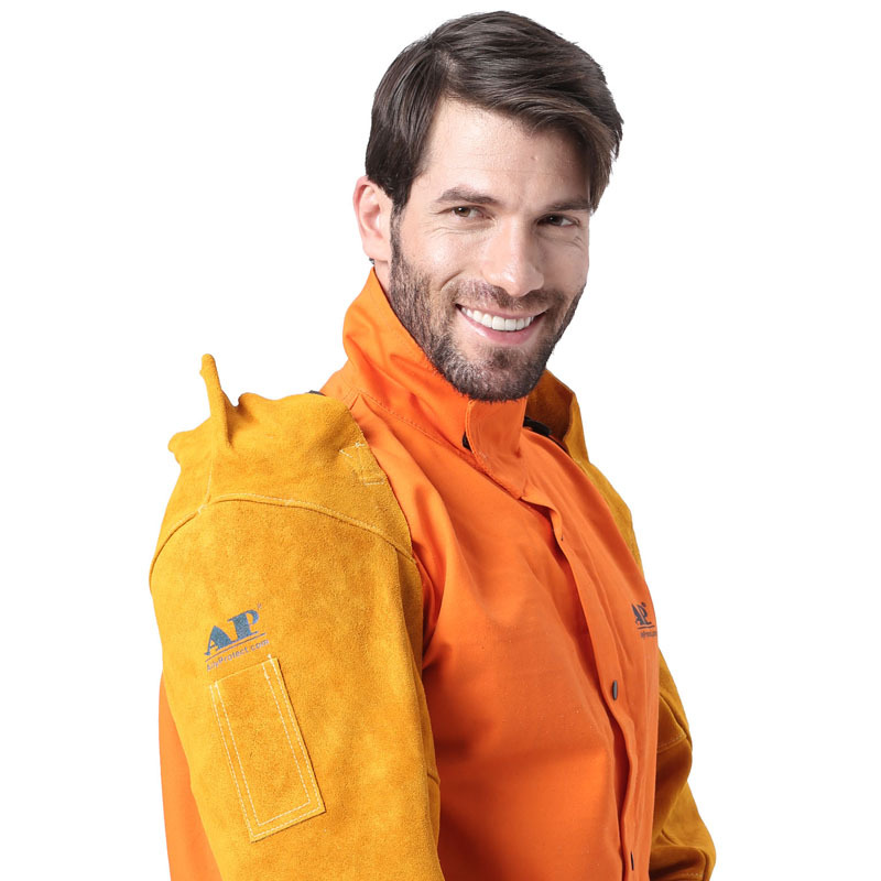 友盟AP-9118金黄色连臂焊接皮手袖 耐磨阻燃防火焊工烧焊防护袖套