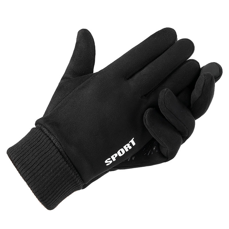 Suede gloves men and autumn and winter outdoor anti-wind plus velvet warm long lock temperature half finger second finger riding gloves