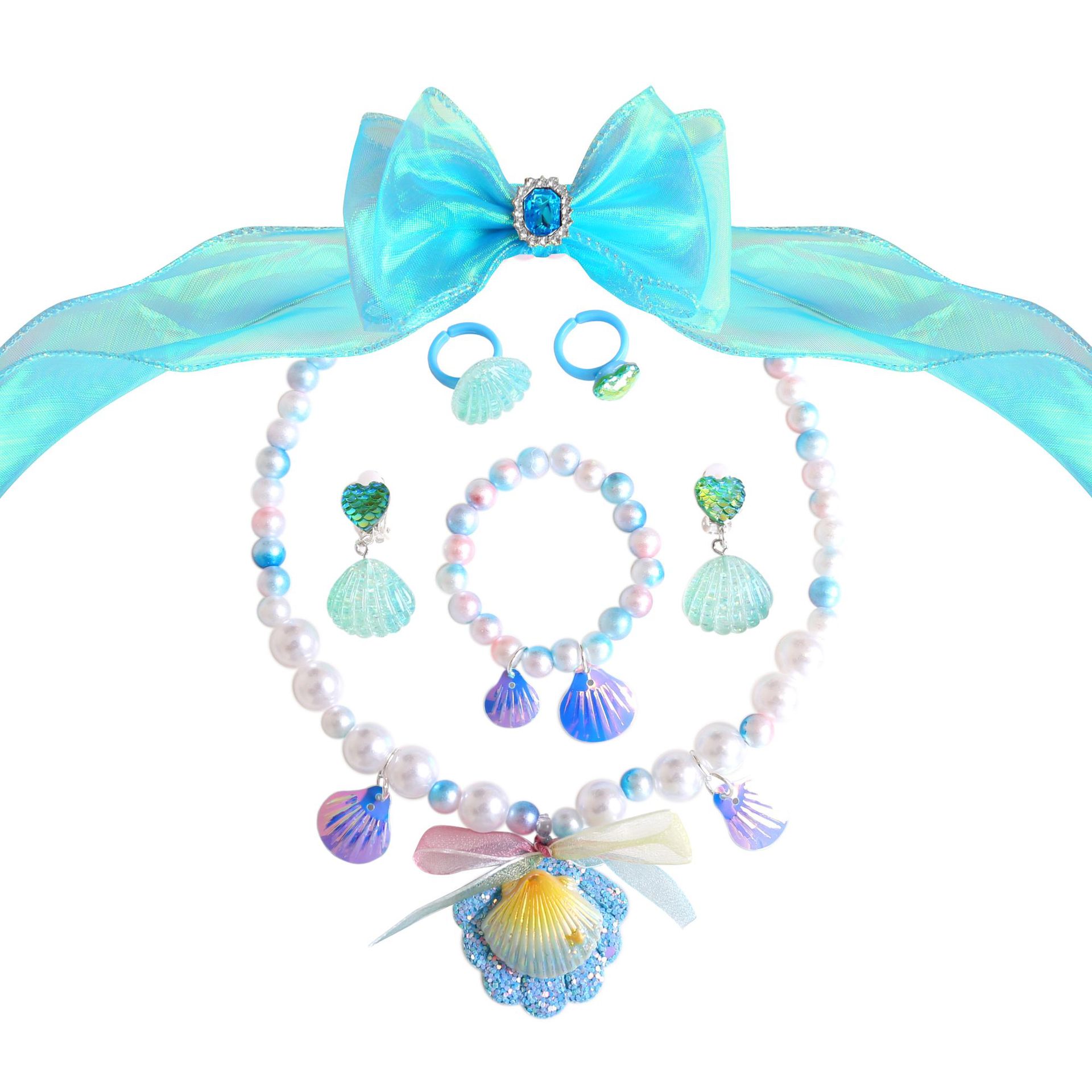 Collar para niños sirena cola collar de perlas para niñas pulsera anillo pendientes traje para niñas accesorios para bebés