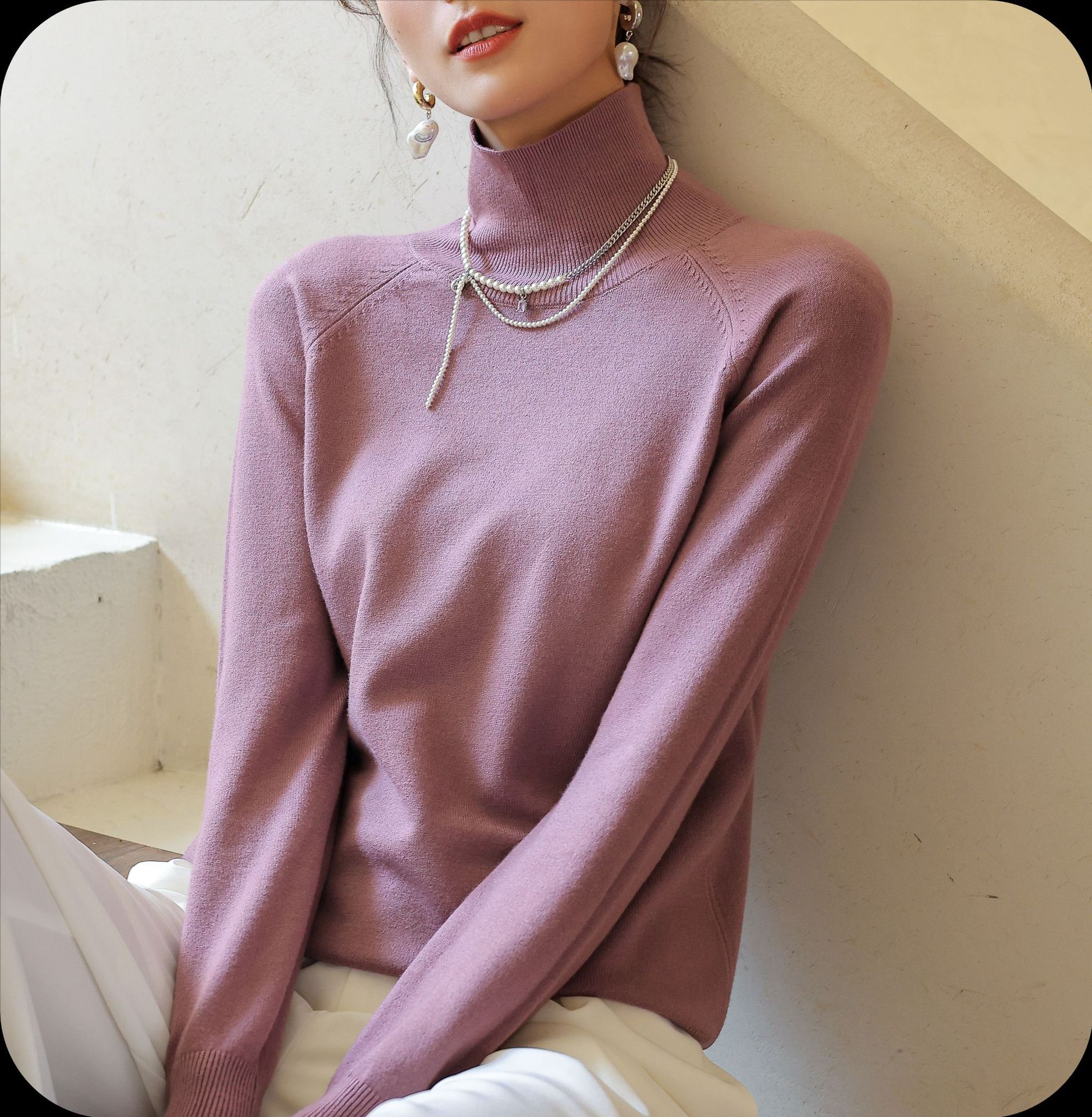 Suéter de punto con cuello medio alto, versátil, corte ajustado, para primavera, otoño e invierno, estilo nuevo 2026, manga larga, capa base elegante para mujer image 15