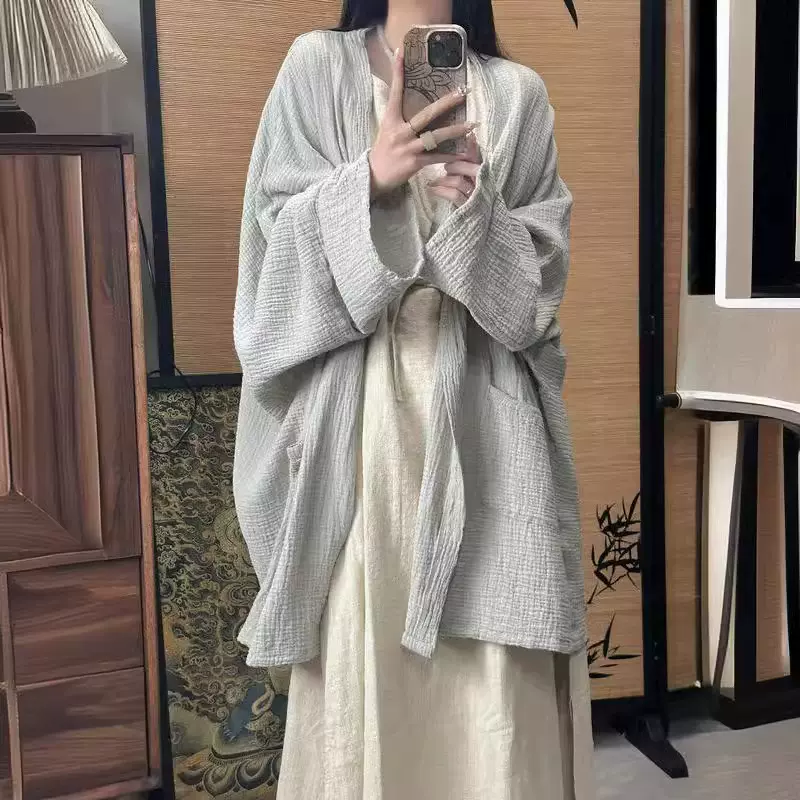 中式国风盘扣衬衫开衫清冷连衣裙禅茶服系带收腰套装2024春夏新品