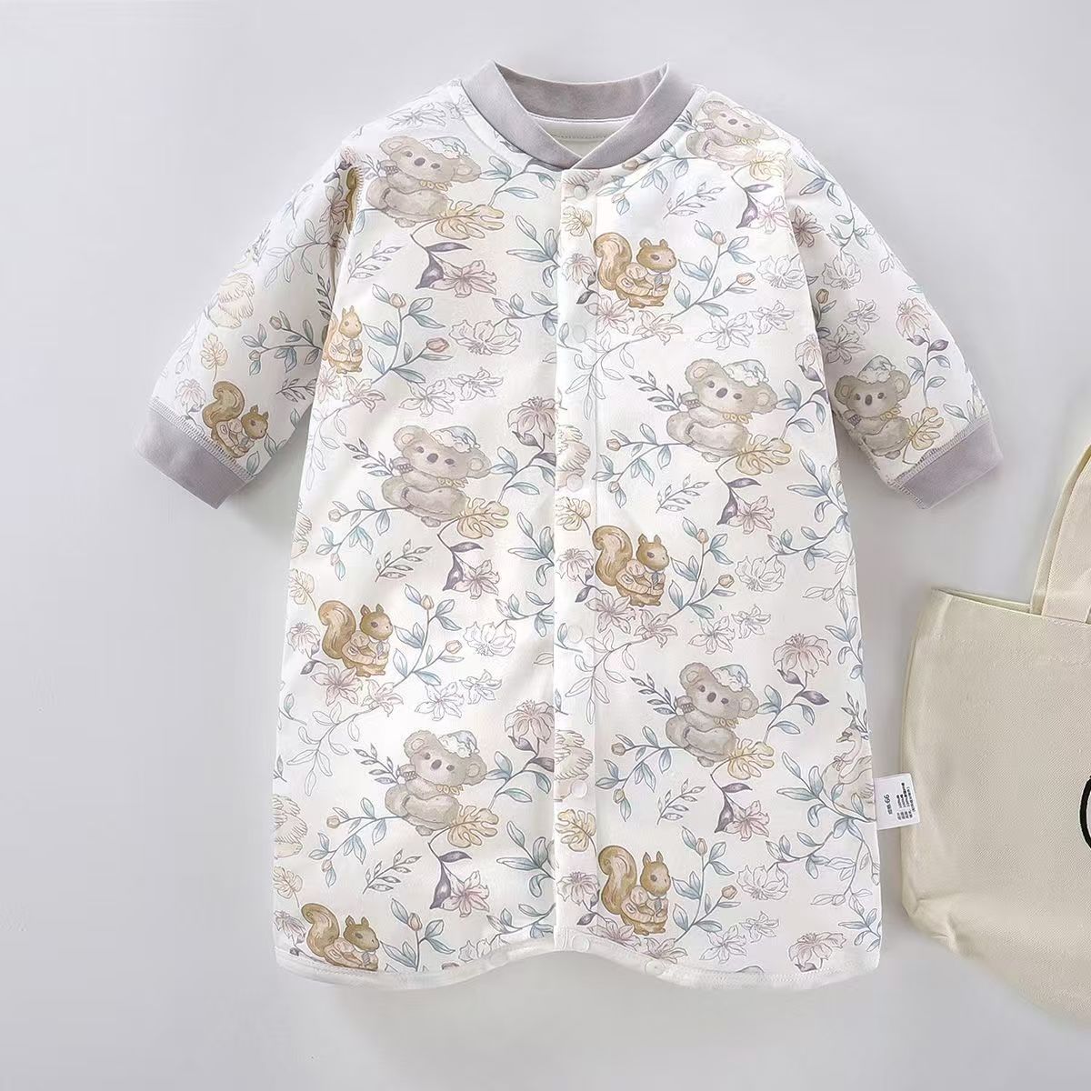 Newborn Quilted Jumpsuit, Nightgown, Baby Pure Cotton Sleeping Bag, Spring & Fall Baby Winter Anti-Kick Quilt, Warm Pajamas