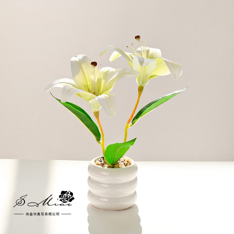 Flor falsa película sensación de lirio flor de simulación bonsai flor de moda decoración creativa plantación verde artificial simulación maceta