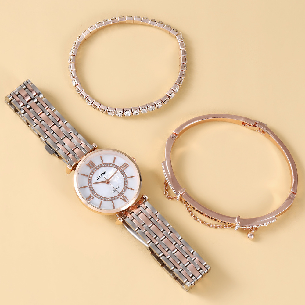 Relógio de quartzo feminino com pulseira set estilo elegante_voghion.com
