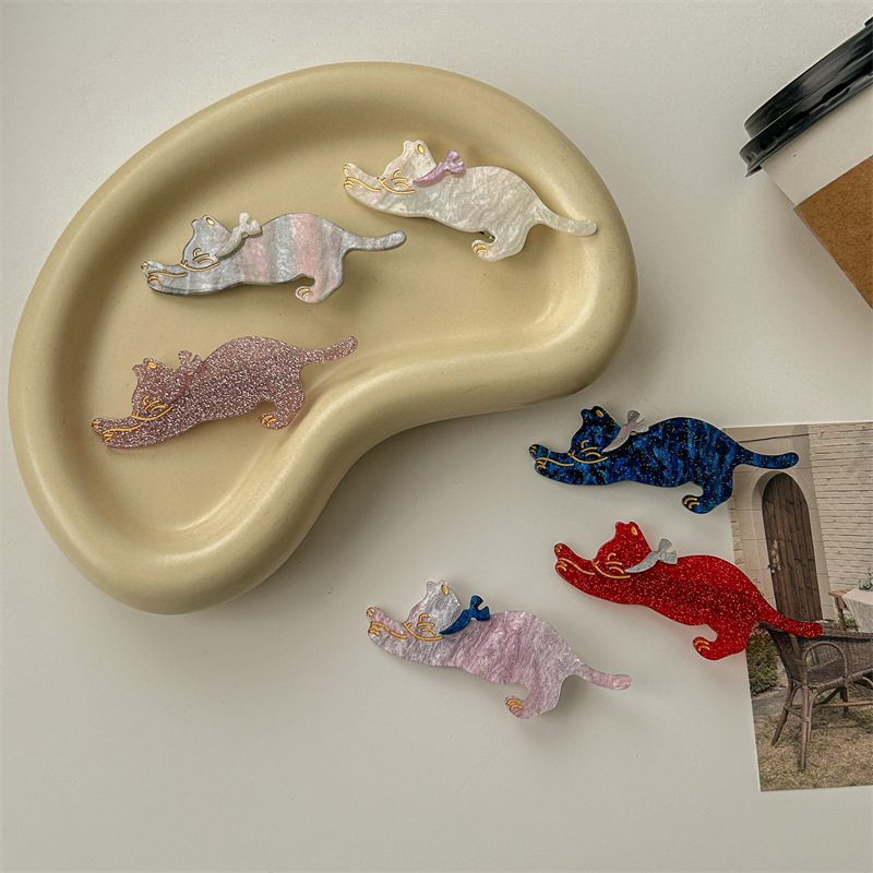 Acrylic Material Mouth, Cat Pattern Cute Sweet Women'S Mouth Cat Acrylic Hair Clip