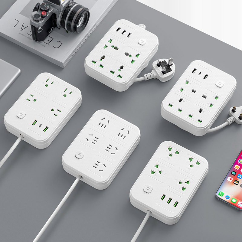 Multifunctional international standard power strip with USB + Type-C fast charging adapter plug