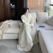 2025冬季新款100白色全羊毛呢大衣女新款感加长款双面呢外套女装