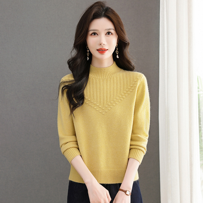 毛衣女秋冬季2025新款洋气半高领针织内搭打底衫年轻款宽松上衣，女装针织衫/毛衣，妃慕昵服饰