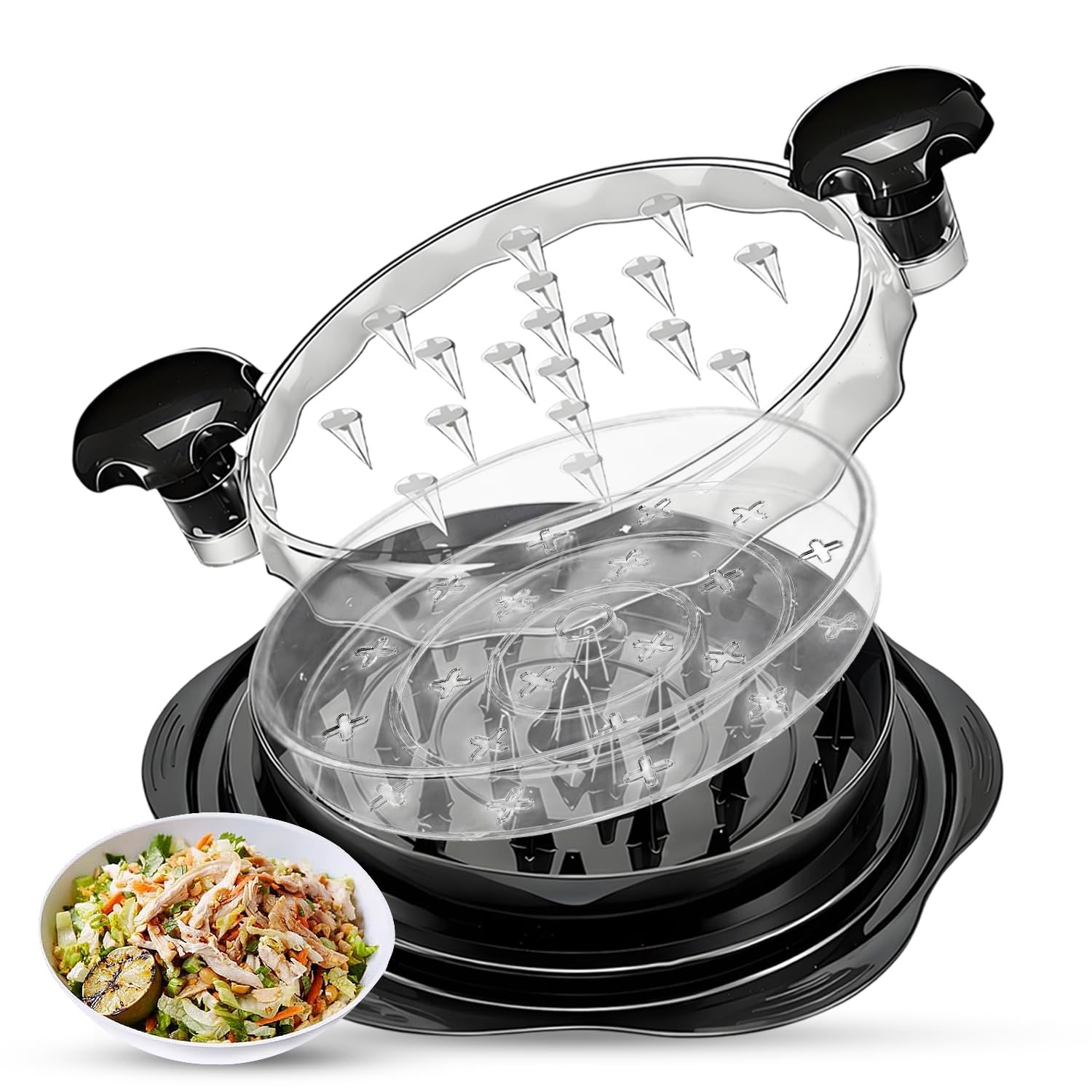 Chicken Shredder with Transparent Lid, Shredder with Non-Slip Bottom 360 ° Rotating Meat Shredder