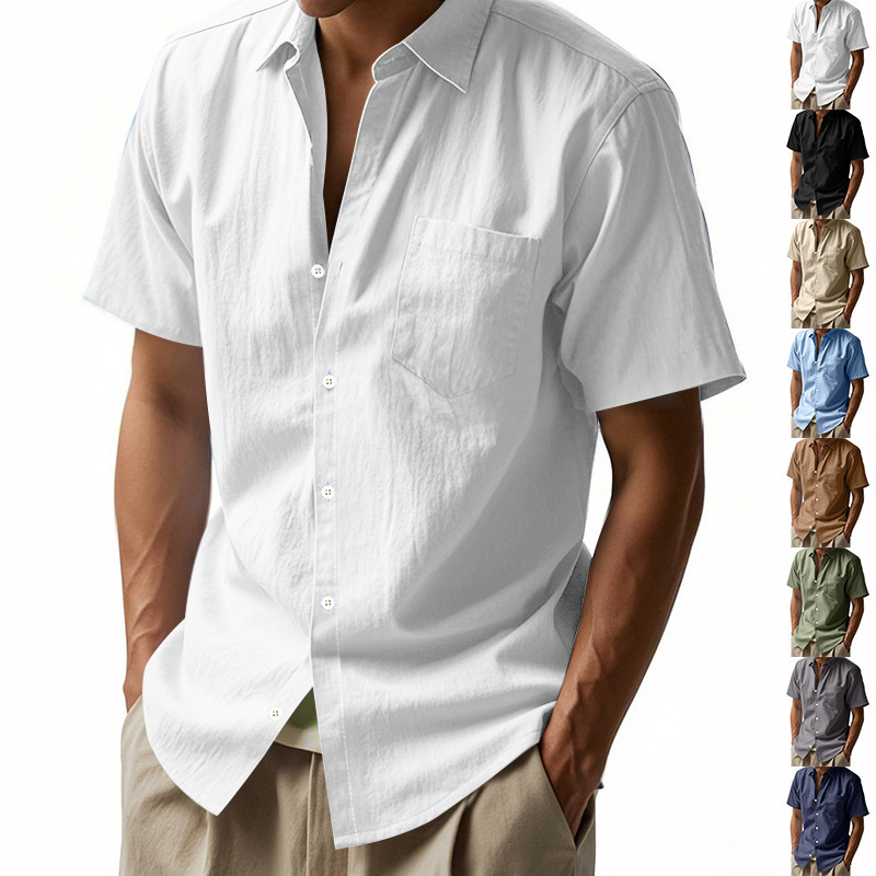 Cross-Border Men's Short-Sleeved Shirts, Foreign Trade Linen Shirts, Loose Casual Short-Sleeved Shirts, New Spring and Summer Slim-Fitting Shirts for Men Cross-Border Men's Short-Sleeved Shirts, Foreign Trade Linen Shirts, Loose Casual Short-Sleeved Shirts, New Spring and Summer Slim-Fitting Shirts for Men