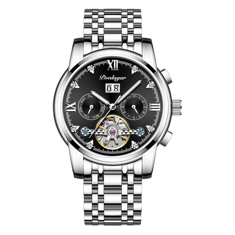 Nuevo Tourbillon reloj mecánico suizo para hombre calendario automático impermeable multifunción hueco luminoso dominante reloj