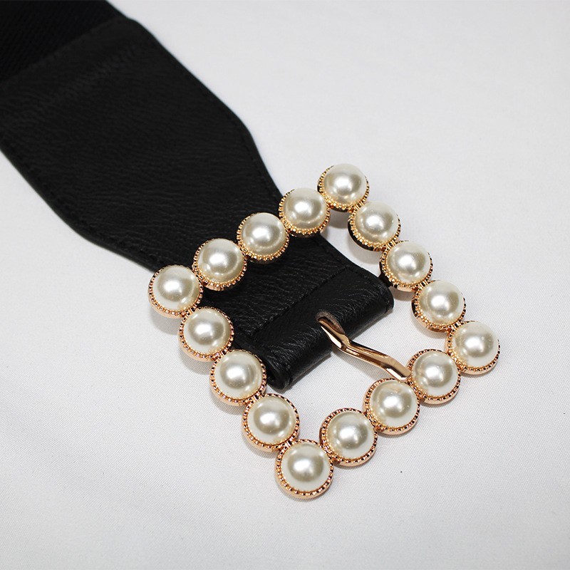 Retro Solid Color Pu Leather Imitation Pearl Alloy Women's Leather Belts 1 Piece display picture 3