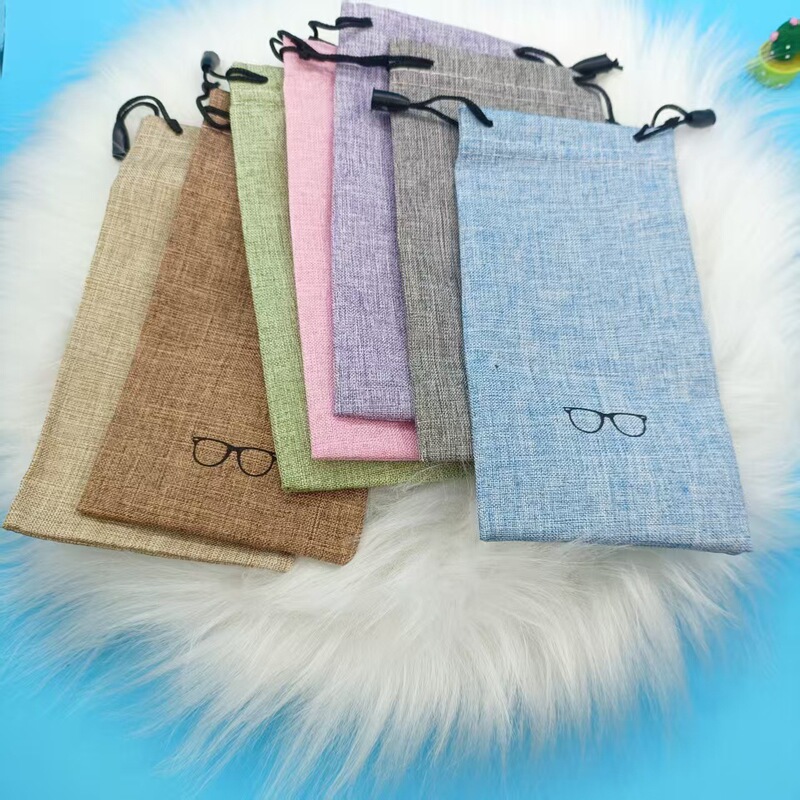Drawstring Glasses Bag Fabric Storage Pouch Unisex Sunglasses Case Simple Portable Glasses Case Solid Color
