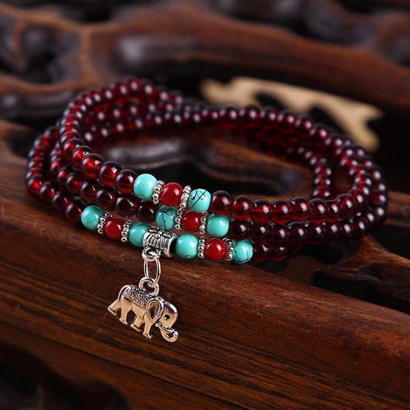 Ethnic ladies imitation garnet bracelet three circles 6mm brave bracelet stall supply bracelet small gifts wholesale