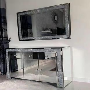 2025Rm Cross-Border Nordic Hollywood Glass Crushed Diamond Panel Mirror American Mirror Cabinet Photo Studio Special Factory Wholesale