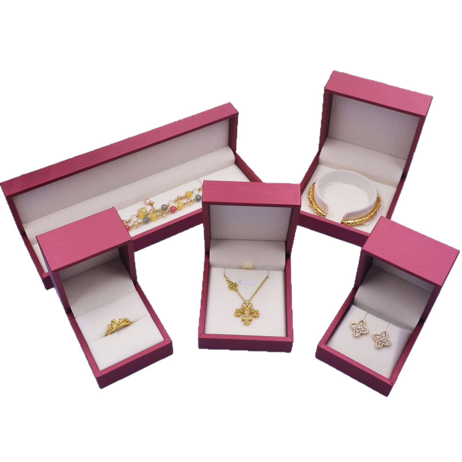 Caja de joyería PU interna de color vino rojo perla pendientes anillo collar pulsera joyería caja de almacenamiento fábrica directa image 6