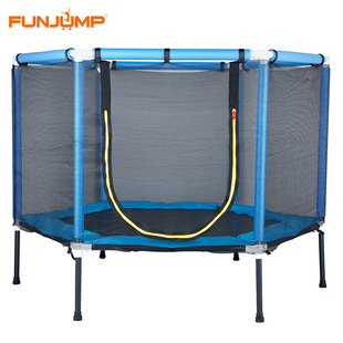 Funjump New Arrival New Hexagon Children Small Trampoline Indoor Fitness Bounce Bed with Security Net Guardrail