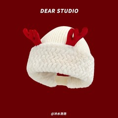 クリスマス帽クリスマスプレゼント東北写真かわいい鹿の角の毛の帽子の子供は冬に暖かくて白いカップルが現れます。