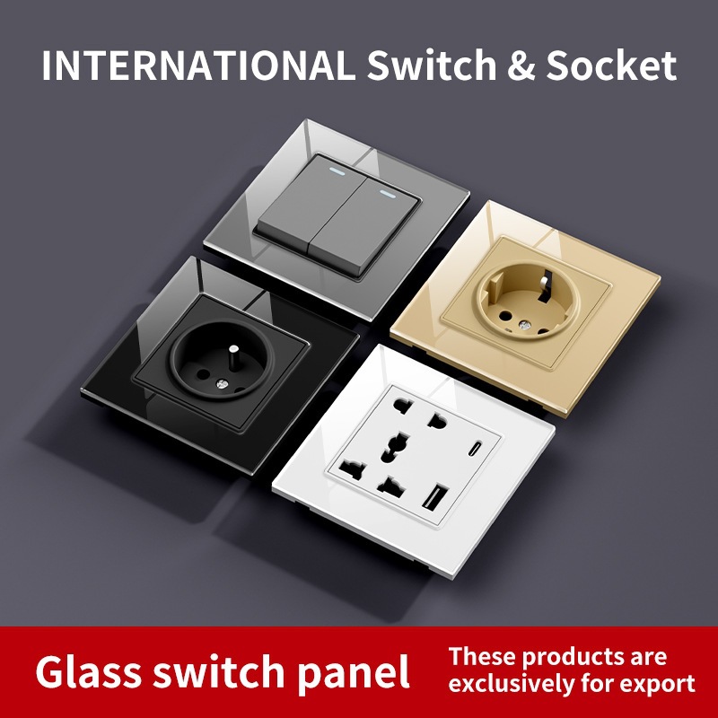 Marco de vidrio británico oro pared interruptor socket fabricantes de comercio exterior 86 interruptor tipo C socket de carga rápida image 2