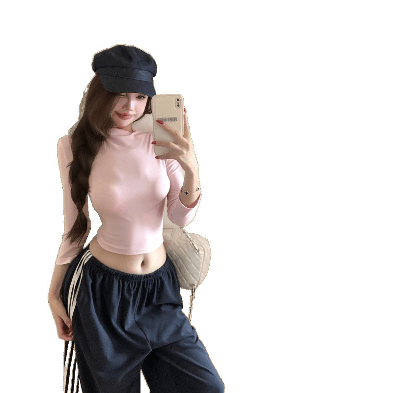 ホットガールピンクスリムフィット七分袖ボトムショートTシャツ+女性用カジュアルワイドレッグパンツスーツ|undefined
