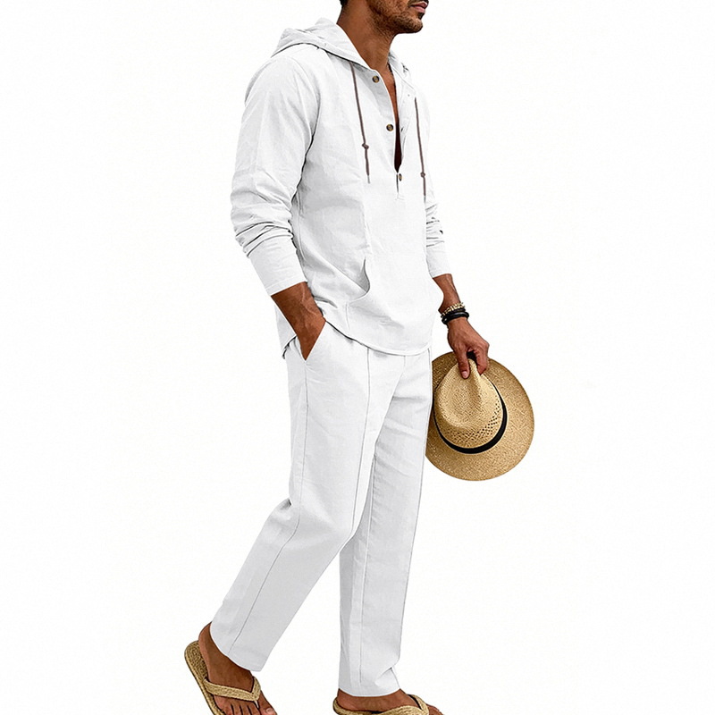 Completo in lino con cappuccio da uomo vestibilità comoda_voghion.com