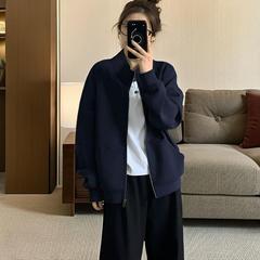 HONG JIA LIN/ホンジアリン レイジーでリラックスしたジッパーカーディガン スタンドカラースウェットジャケット 大きいサイズ 万能トレンド