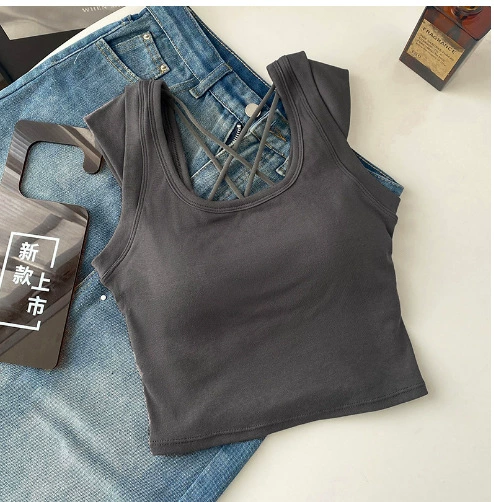 Чистое Желание Гонконг стиль Горячая девушка Cross Hollow Backless Sexy Beautiful Back Wrapped Chest Girl Без рукавов короткая версия Slim Cotton underwear