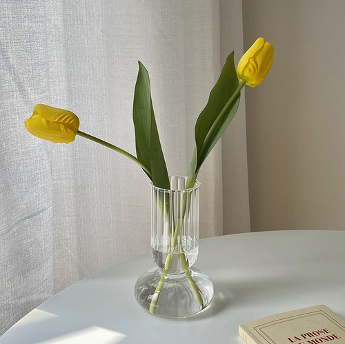 Glass vase decoration living room flower arrangement Nordic flower mini ins desktop transparent striped glass vase