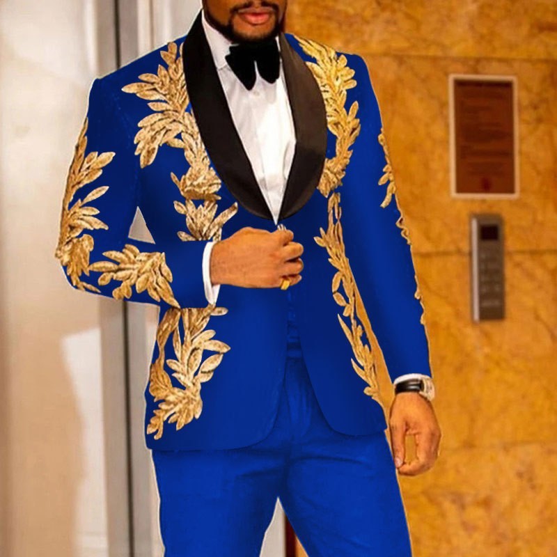Men's Handmade Sequined Appliqué Suit Set Casual Blazer Singer Performance Costume Cross Border Fashion for Special Occasions_viptrois.com