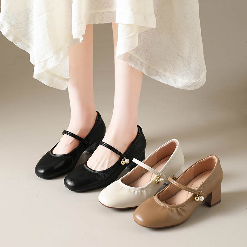 法式玛丽珍鞋春秋季2025新款女士小皮鞋粗跟配裙子单鞋一字扣女鞋