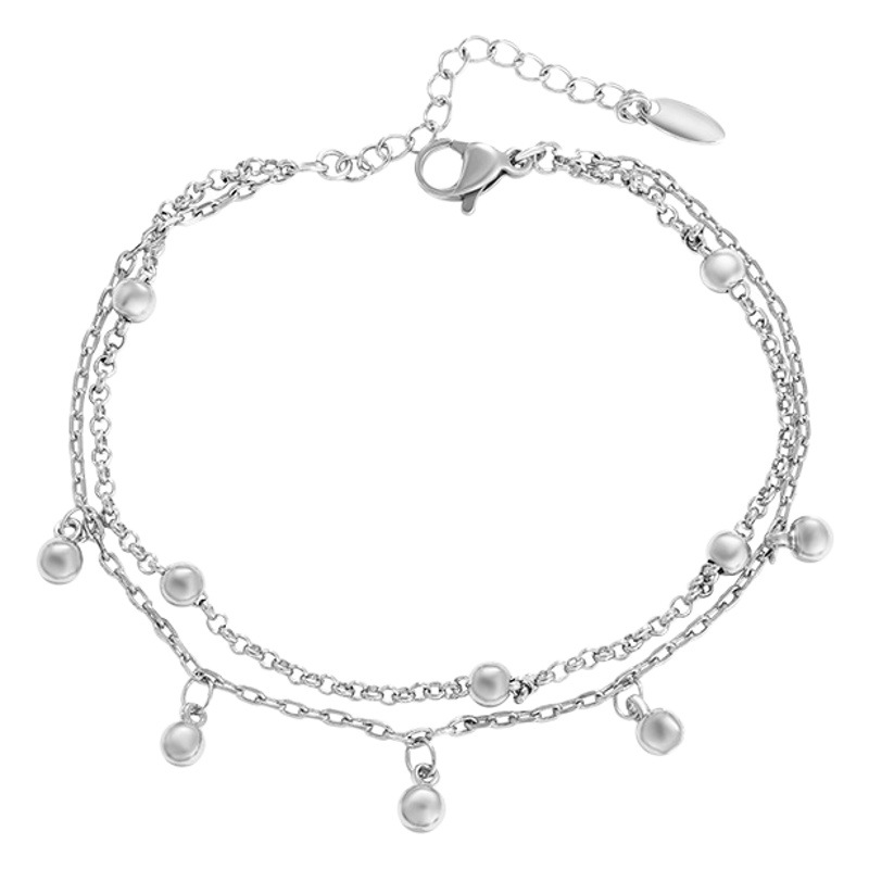 Xupar joyería europea y americana simple moda pulsera de doble capa aleación blanco redondo borla personalizada pulsera de estilo frío para las mujeres