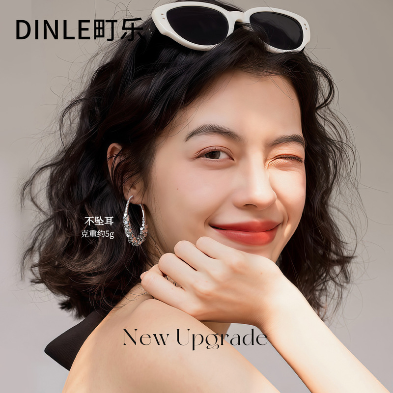 闪钻素圈耳环女2025新款爆款高级感银色大圈圈耳圈方圆脸圆圈夸张|undefined
