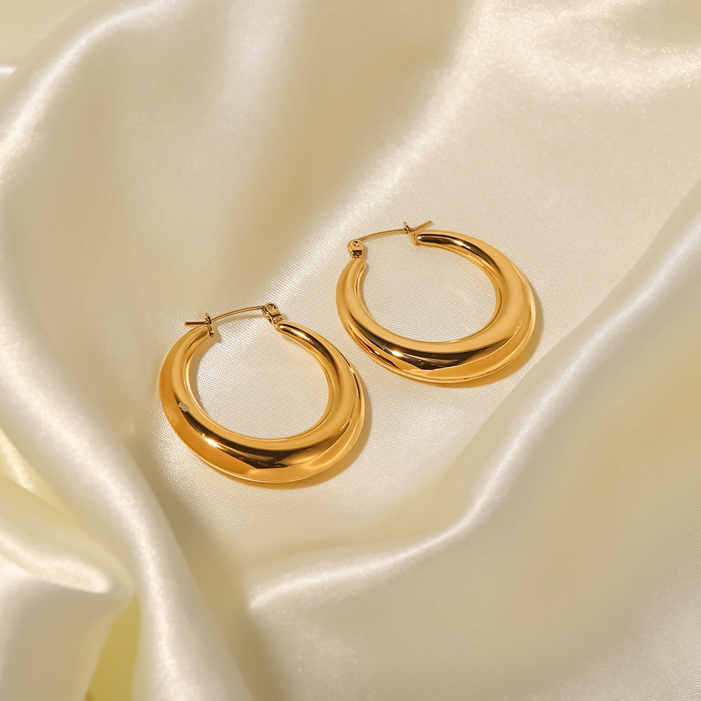 Fashion Circle Gold Plated Stainless Steel Gold Plated Hoop Earrings display picture 4